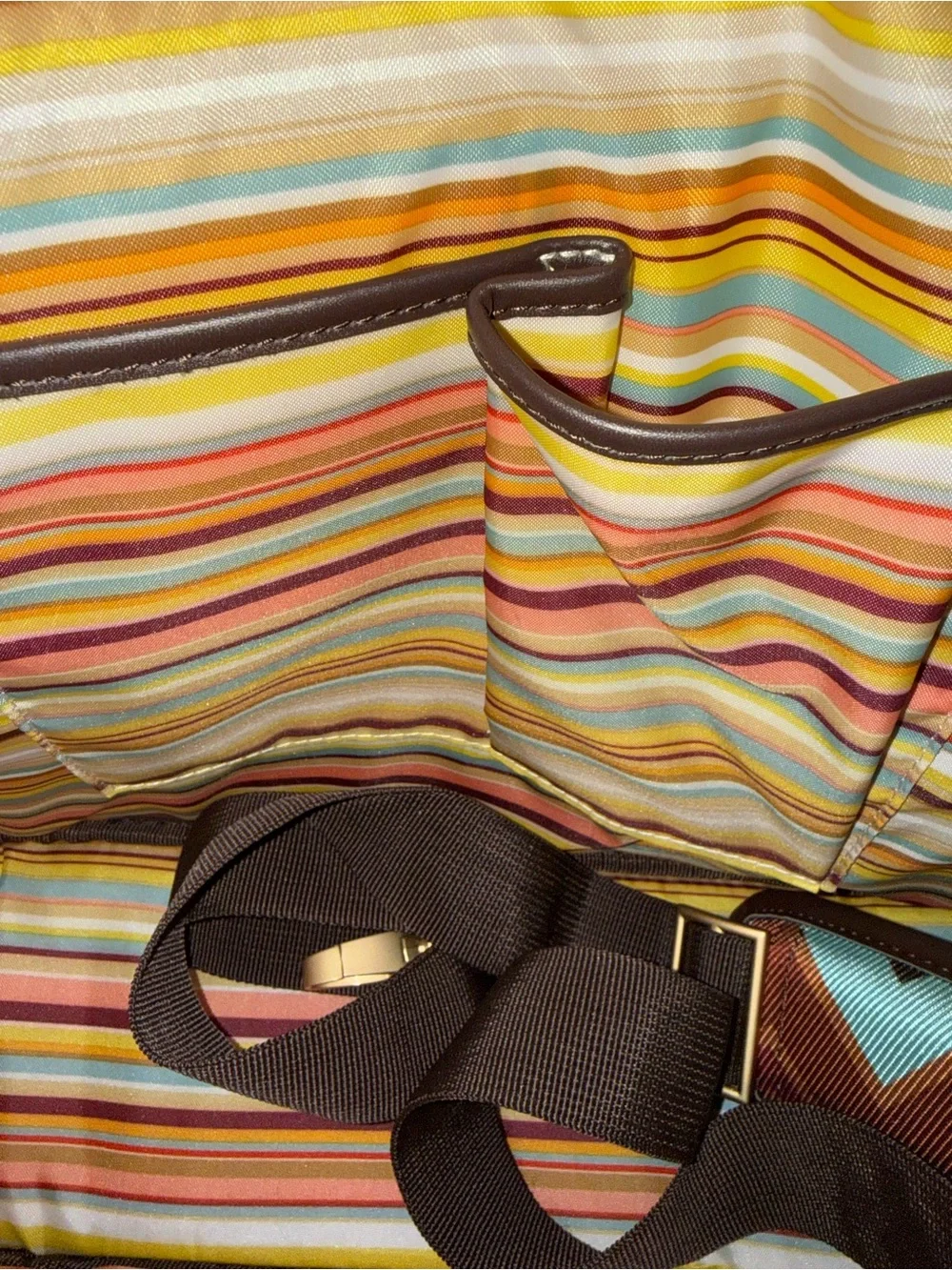 Chevron Pattern Brown Leather-Trim Travel Tote - women